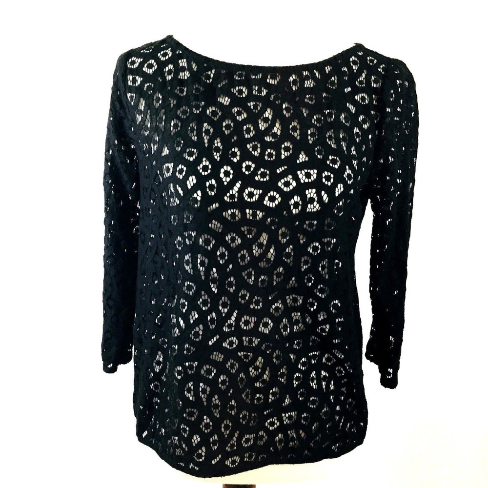 Ann Taylor LOFT 3/4 Sleeve Open Weave Top Small